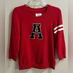 Abercrombie & Fitch Sweater Sz M Red Raglan Varsity Preppy Academia Sporty Soft